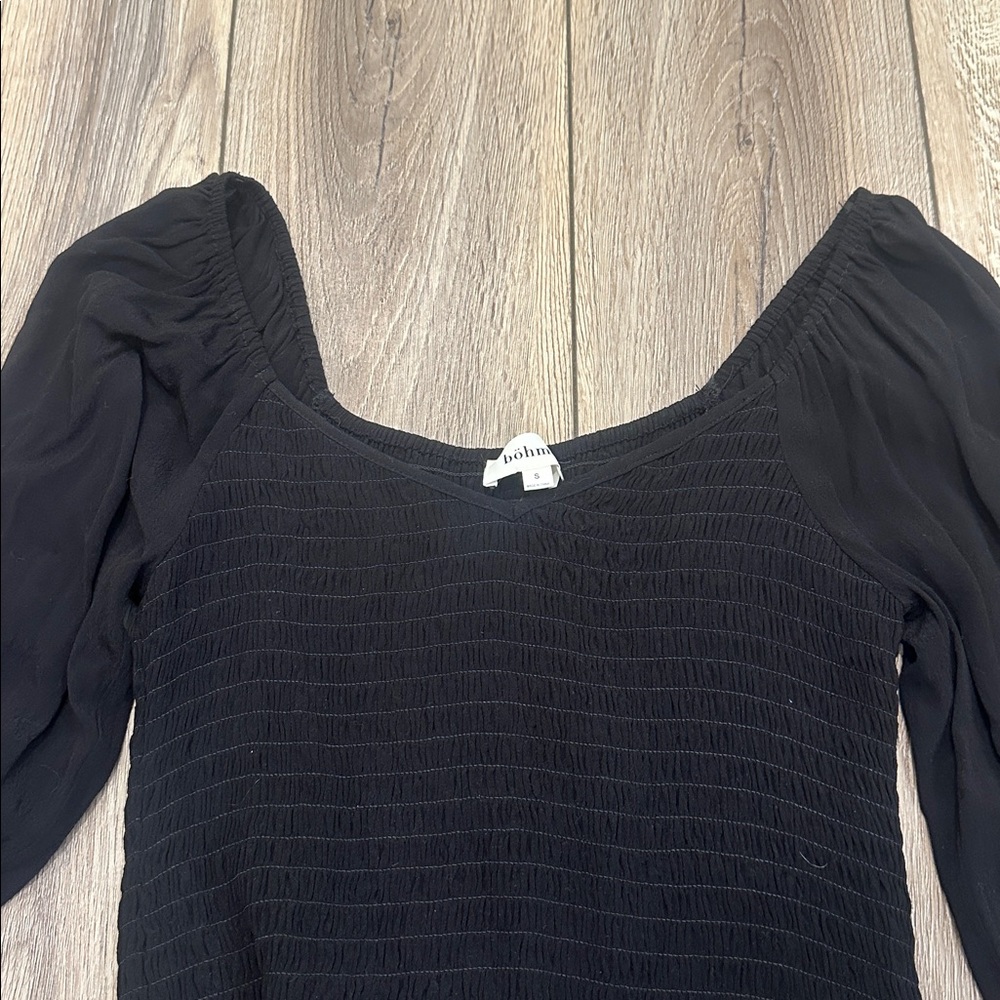 Bohme Elegant Black Smocked Women's Top